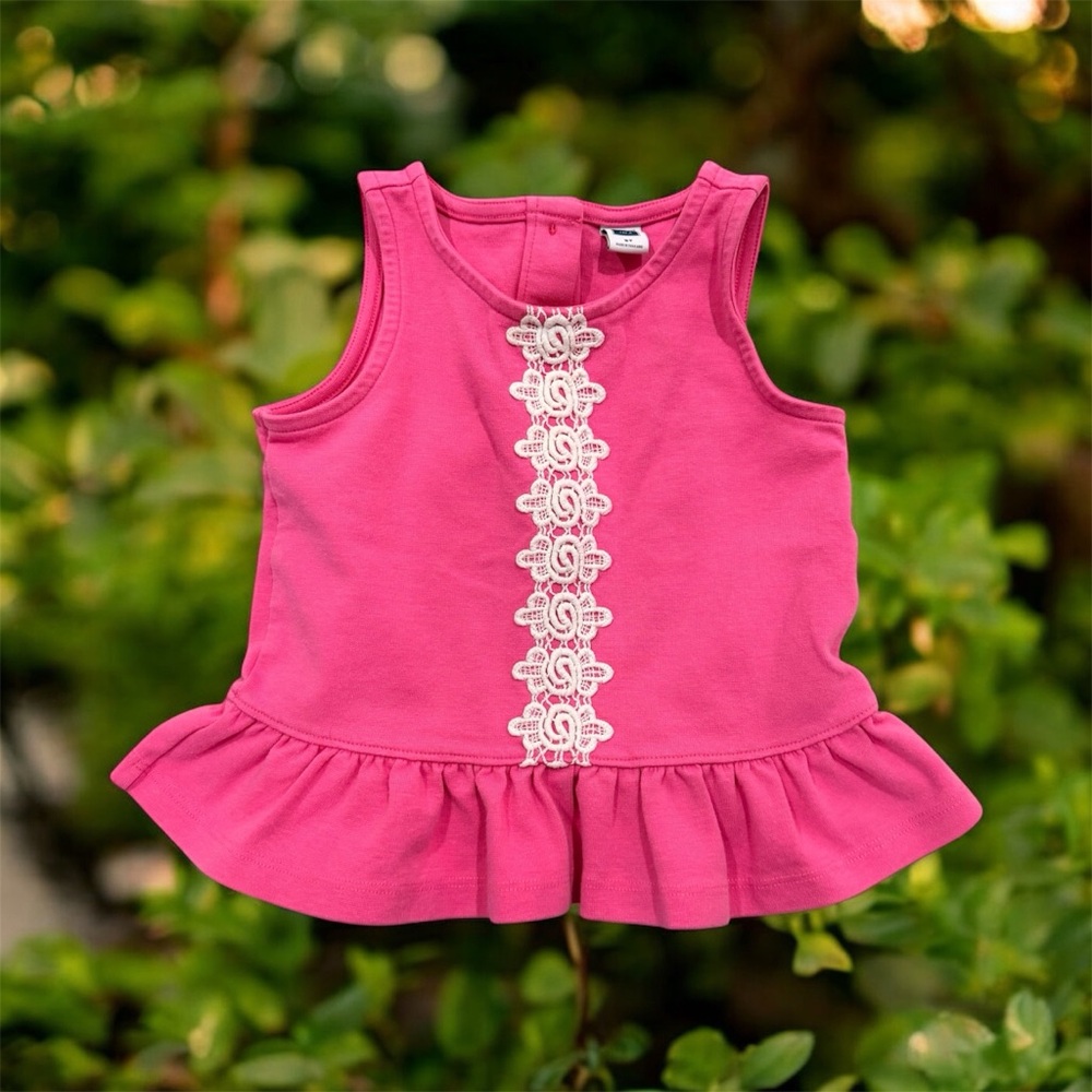 Janie and Jack Pink Tank Top with Crochet Lace Detail
